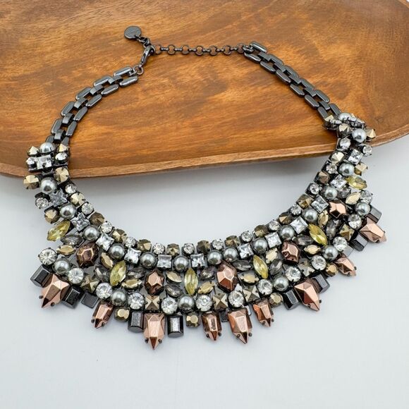 Vintage Stella & Dot Statement Bib Necklace Rhinestone Pearl Glam Bold Chunky - Picture 8 of 10